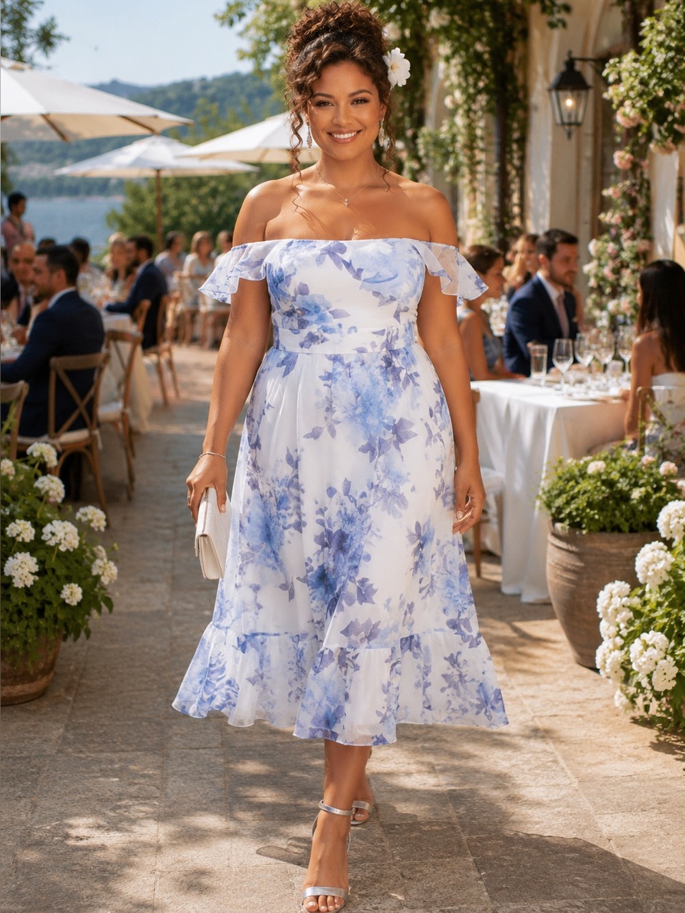 NWOT Lulu's White Floral Organza Off-the-Shoulder Midi Dress Size XL=14/16